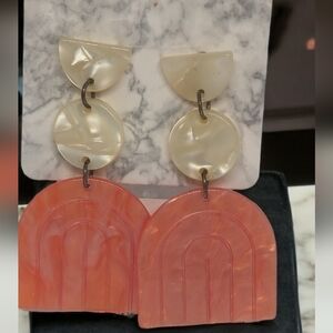 Acrylic Peach and Ivory Rainbow Dangle Earrings